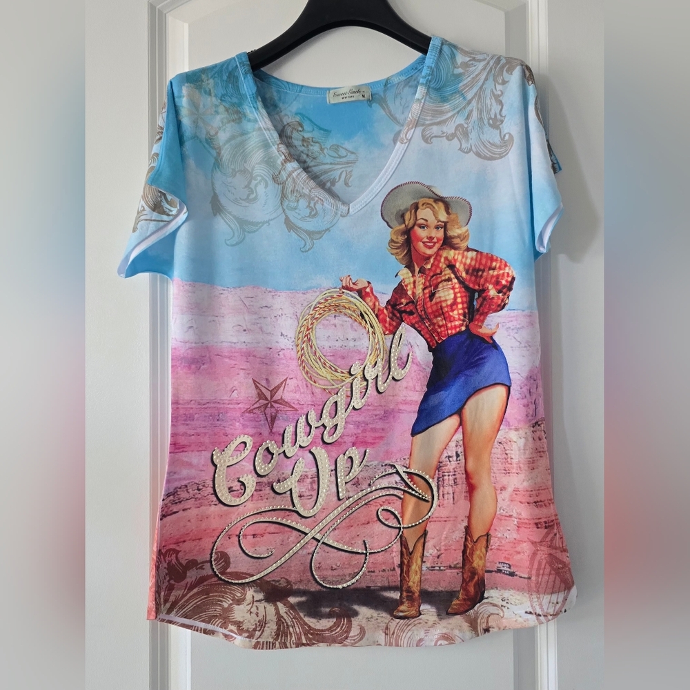 Sweet Giselle Vintage‎ Retro Style Cowgirl Up T-shirt Women's Size M